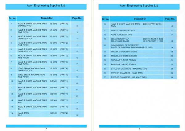 Tap Dimensions Contents